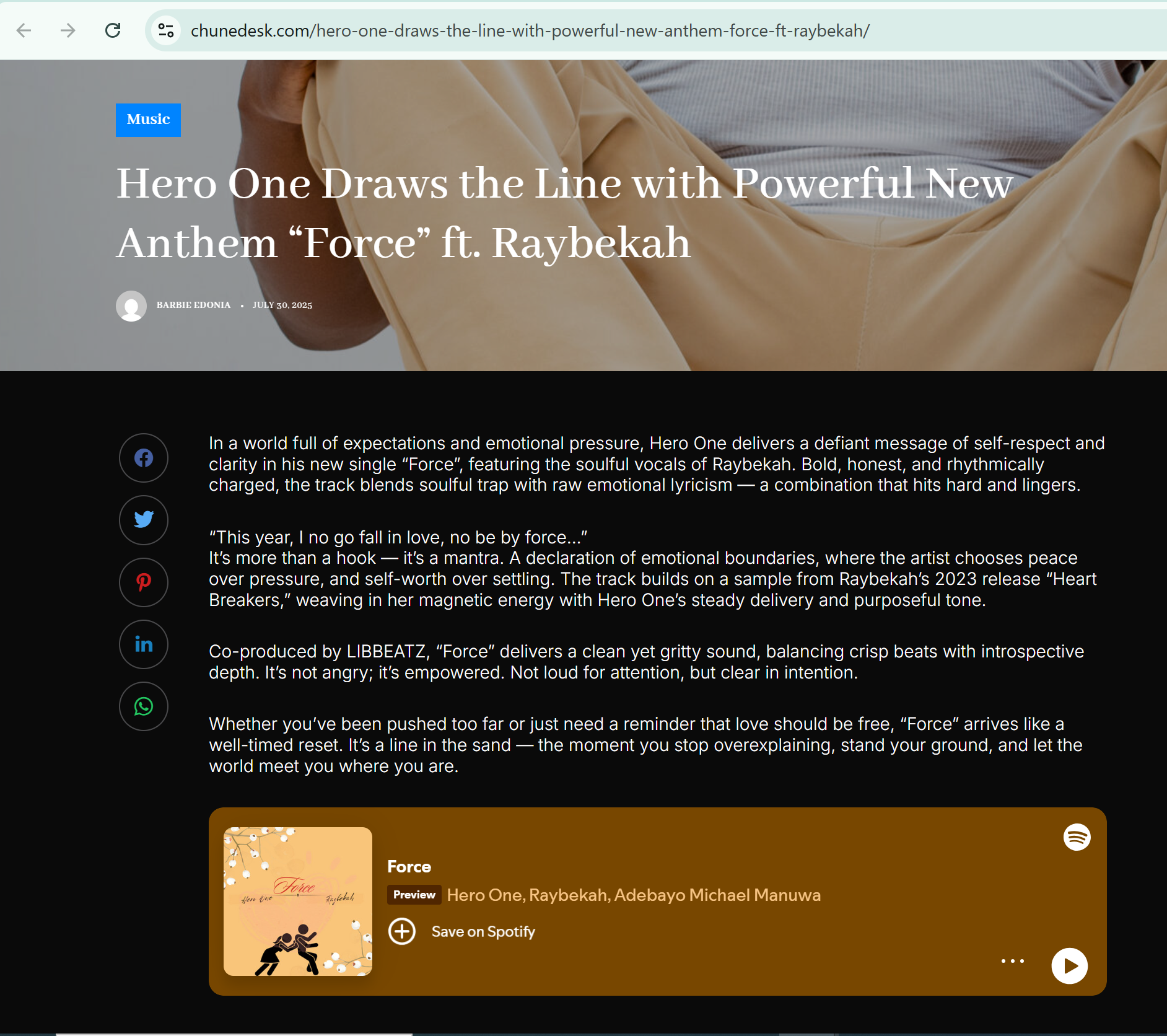ChuneDesk article about Force by Hero One
